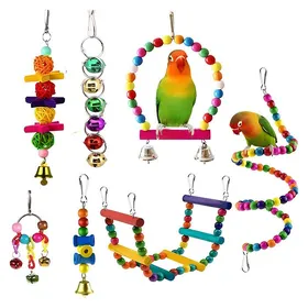 Comparer les prix de 1 Ensemble Jouet Oiseau Clochette Hamac Balançoire Échelle Perchoir Bois Mâcher Perruche Calopsitte .