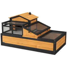 Meilleurs prix pour Enclos pour tortues - 2 niveaux - Intérieur et extérieur - Tiroir - Bois de sapin - Jaune - 112x65x60 cm - Toit ouvrable