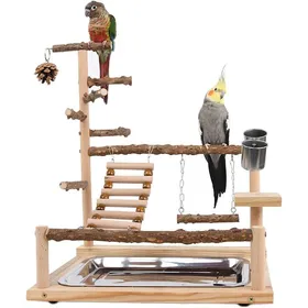 Meilleurs prix pour Support de Jeu pour Perroquet - Aire de Jeux pour Oiseaux en Bois avec Perchoirs Rotatifs Jouet à Mâcher Jeu dexercice
