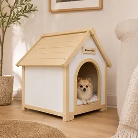 Meilleurs prix pour Niche Chat Intérieur en Bois 60x55x70 cm Maison pour Petit Chien et Chat Cabane avec Coussin Rembourré