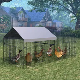 Comparer les prix de Poulailler Baloveby Volière Métallique218x100x100 cm avec Bâche - Grand Enclos Extérieur- Facile à Assembler