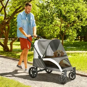 Meilleurs prix pour WEIGULO Poussette pour chien, pliable, pour grands chiens et chats jusqu'à 30 kg, gris foncé