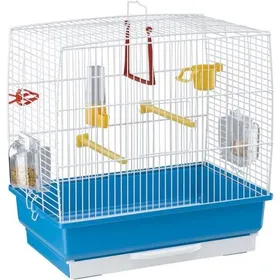 Comparer les prix de Ferplast Cage rectangulaire pour petits oiseaux exotiques et canaris REKORD 2 Petite cage pour oiseaux équipée d'accessoires et de mangeoires tournantes, métal robuste peint Blanc et bac en plastique Bleu, 39 x 25 x h 41 cm