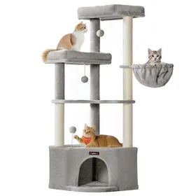 Meilleurs prix pour Arbre à Chat - Feandrea - 1407 cm - Niche Hamac Plateformes - Gris Tourterelle