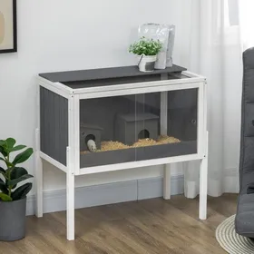 Comparer les prix de Cage à hamster en bois pour hamsters nains et souris grande cage pour rongeurs avec 2 cabanes et accessoires 82x45x81 cm gris