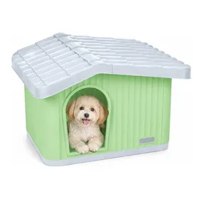 Comparer les prix de VOUNOT® Maison pour chat chien niche en plastique imperméable 60x51x41cm - Toit incliné amovible - Extérieur et intérieur - Vert