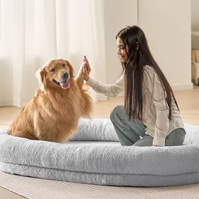 Comparer les prix de Lit de Chien pour Humains et Animaux de Compagnie-VEVOR-1825x1220x254 mm-avec Housse en Velours PV Lavable-Gris Clair