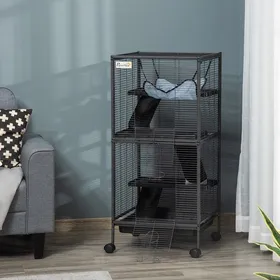 Comparer les prix de MOTHINESSTO557-Cage pour Petits Animaux Portable à 4 Niveaux Cage Chinchilla Cage Furet avec Roulettes 2 Portes 3 Rampes Hamac et