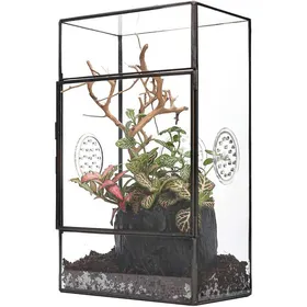 Meilleurs prix pour Terrarium géométrique Noir rectanguire en Verre avec Porte térale et Trois Trous aération Fait à MainAvec trous PERCHOIR