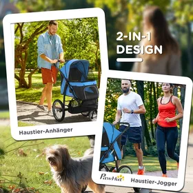 Meilleurs prix pour Feuille épaissie Pawhut Dog poussette avec réflecteurs pliable panier de rangement protection solaire Mesh Windows Oxford bleu