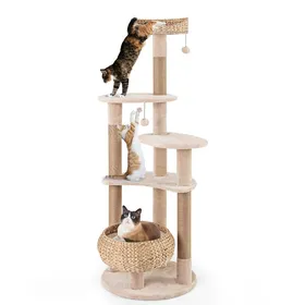 Comparer les prix de GOPLUS Arbre à Chat de 164 cm à Plusieurs Niveaux avec Poteaux à Gratter en Jute, Balles Suspendues, Panier en Quenouille et