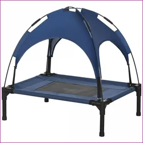 Comparer les prix de Lit pour chien élevé outdoor - PawHut - avec auvent anti-UV confortable - Bleu foncé