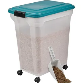 Comparer les prix de Boite Croquette Chien Hermetique à Roulettes 40L 15kg Bleu SarcelleCouvercle Rabat Joint EtanchePlastiqueFriandisessans BPA