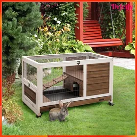 Comparer les prix de Clapier à lapin - AKOZON - 9136 - 2 étages - porte verrouillable - roulettes et bac coulissant