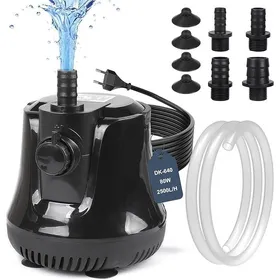 Meilleurs prix pour Pompe à Eau Submersible 80W 2500 L/H Pompe daquarium Silencieux Pompe de Fontaine avec Interrupteur Réglable 4 Buses 16M Tuyau