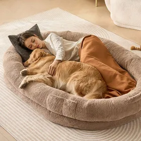 Meilleurs prix pour Lit de Chien pour Humains et Animaux de Compagnie-VEVOR-1825x1220x254 mm-Mousse à Alvéole, Poche de Rangement-Marron