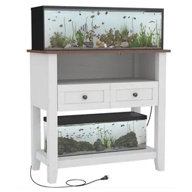 Meilleurs prix pour Meuble d’aquarium 75-110 L avec station de frais charge 300kg Tiroirs et rangements ouverts poissons reptiles Blanc