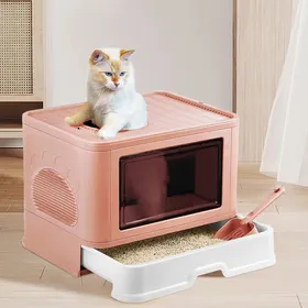 Meilleurs prix pour JEOBEST Bac à litière pour chat XL - Bac à litière désodorisant - Maison pour chat - Avec pelle - Rose - 48.5*36.5*38cm