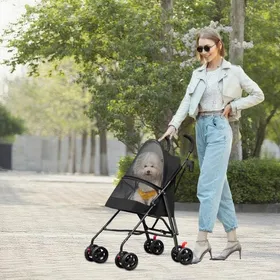 Comparer les prix de 3 en 1 Poussette Buggy Pliable Chien Chat Poussette de Voyage pour Animaux 4 roues Maille Respirante Porte-gobelet Noir
