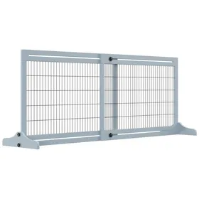 Meilleurs prix pour Barrière de Sécurité pour Chien en Bois Autoportante Extensible 104-183 cm avec Repose-Pieds 36 cm Hauteur Grise