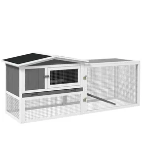 Meilleurs prix pour Clapier en bois de sapin - 156x58x68 cm - Gris clair - Toit en asphalte - Zone dhabitation et enclos