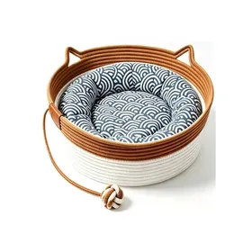 Meilleurs prix pour Panier griffoir rond pour chat en corde de coton naturelle lit‑griffoir pour intérieur salon chambre bureau