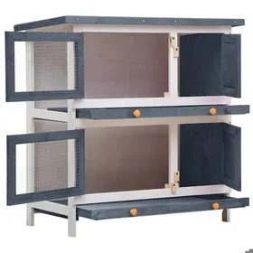 Meilleurs prix pour Clapier dextérieur 4 portes - vidaxl - 90x45x90 cm - Gris - Bois massif - Treillis métallique - Toit étanche