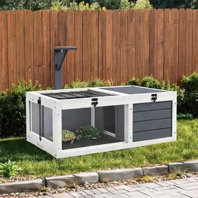 Comparer les prix de Abri pour tortues en bois gris et blanc avec 2 zones et lampe chauffante