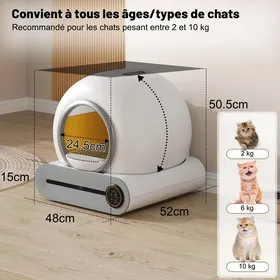 Meilleurs prix pour Litière autonettoyante 65L pour chats - Nettoyage automatique anti-odeurs - Infrarouge compatible tout type de litière