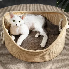 Comparer les prix de Panier pour chat en osier chat en papier ondulé avec planche à gratter pour chats dintérieur maison pour animaux de compagnie