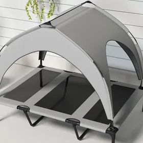 Comparer les prix de Panier surélevé chien avec auvent chaise longue extérieur toit respirant pour grands chiens gris clair Oxford 106x76x94cm