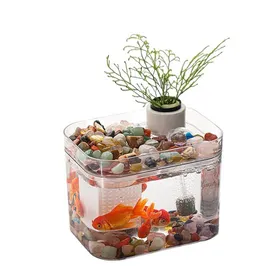 Comparer les prix de Ensemble complet daquarium petit aquarium transparent avec pompe à air USB décoration de bureau verres à poissons pour salon A