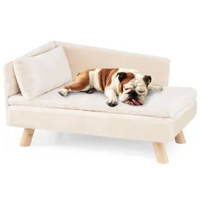 Comparer les prix de Lit Surélevé pour Animaux de Compagnie COSTWAY Coussin et Oreiller Amovibles Pieds en Bois Dossier Haut Charge 50 kg Blanc