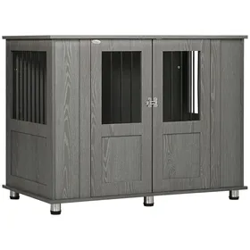 Comparer les prix de Niche Cage Pour Chien Maison Serrure + Porte Magnétique + Fenêtre Pour Très Grands Chiens Gris - Intérieur Sécurisé