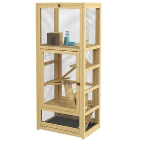 Meilleurs prix pour LIA Cage hamsters bois 5 niveaux échelle niche balançoire naturel 54x38x131cm