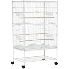 Meilleurs prix pour LIA Cage pour oiseaux dintérieur avec bac amovible 4 roues et perchoir 78x52x132 cm blanc