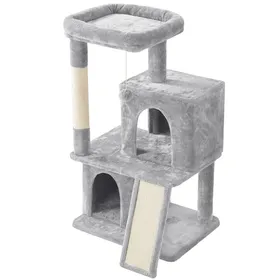 Meilleurs prix pour Yaheetech Petit Arbre à Chat en Peluche avec Poteau en Sisal Planche à Griffer Boule Suspendue 106 cm de Haut Gris Clair