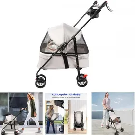 Meilleurs prix pour Animaux Voyage Poussette - XUANYU -  Poussette pour Chat avec Sac de Rangement et Housse de Pluie + Porte-gobelet - Gris