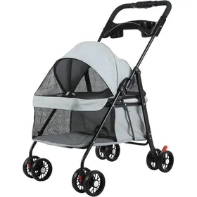 Comparer les prix de Poussette pour chiens et chats 4 roues avec porte-gobelet pliage en un clic chariot de voyage pour animaux de compagnie