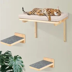 Meilleurs prix pour YIYI. MUR DESCALADE MURAL EN BOIS MASSIF POUR CHATS AVEC 2 ÉCHELLES MURALES (PLANCHES À GRIFFES) GRIS 40*30*25CM.