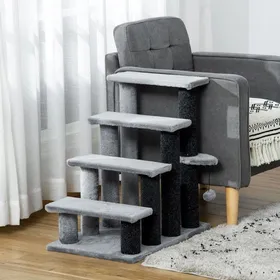 Meilleurs prix pour Pont - Escalier Escalier chat 64H 4 marches balle jeu plateforme jute/peluche gris pour chats âgés