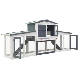 Comparer les prix de SALE 2025""Clapier à lapin MOOD - Clapier large d'extérieur - Gris et blanc 204x45x85 cm Bois Chill299033