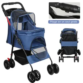 Meilleurs prix pour JEOBEST Poussette pour Animaux avec Panier de Rangement Porte-Gobelet Poussette pour Chiens et Chats de Compagnie Voyage Bleu