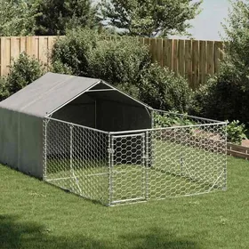 Meilleurs prix pour Argent Niche pour chien cage polyvalente enclos dextérieur 4x2x15 m acier galvanisé A372