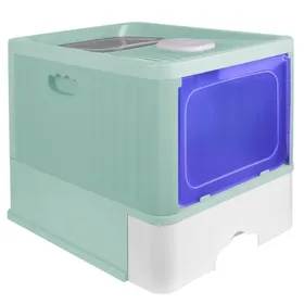 Comparer les prix de Grand Bac à Litière pour Chat Fermé - Auto-toiletteur - Avec Poignée de Transport et Pelle - 38x48x37 cm - Vert Clair