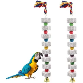 Comparer les prix de 2 Jouets à Mâcher ExtraLarge pour Oiseaux Pierre de Calcium avec Clochette Accessoire pour Cage de Multicolore Multicolore JOUET