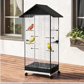 Meilleurs prix pour Volière dintérieur sur roulettes en fil dacier 79 x 65 x 155 cm avec 2 - Noir Acier 31.1 x 25.59 x 61.02 cm Ref 7B9O6V