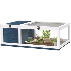 Comparer les prix de Terrarium pour tortue en bois bleu 91 x 60 5 x 32 cm avec toit ouvrant double zone et fenêtres FOLYNA