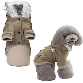 Comparer les prix de Manteau hiver chien sweat capuche poches vêtement chaud petit chien kaki