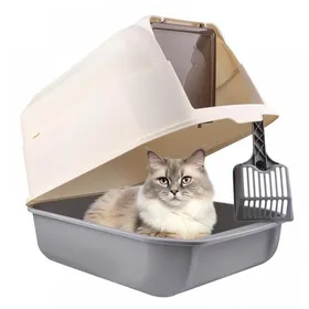 Meilleurs prix pour MIPAN Bac à litière pour Grands Chats Maison de Toilette pour Chat Chat bac à litière  avec Pelle gris